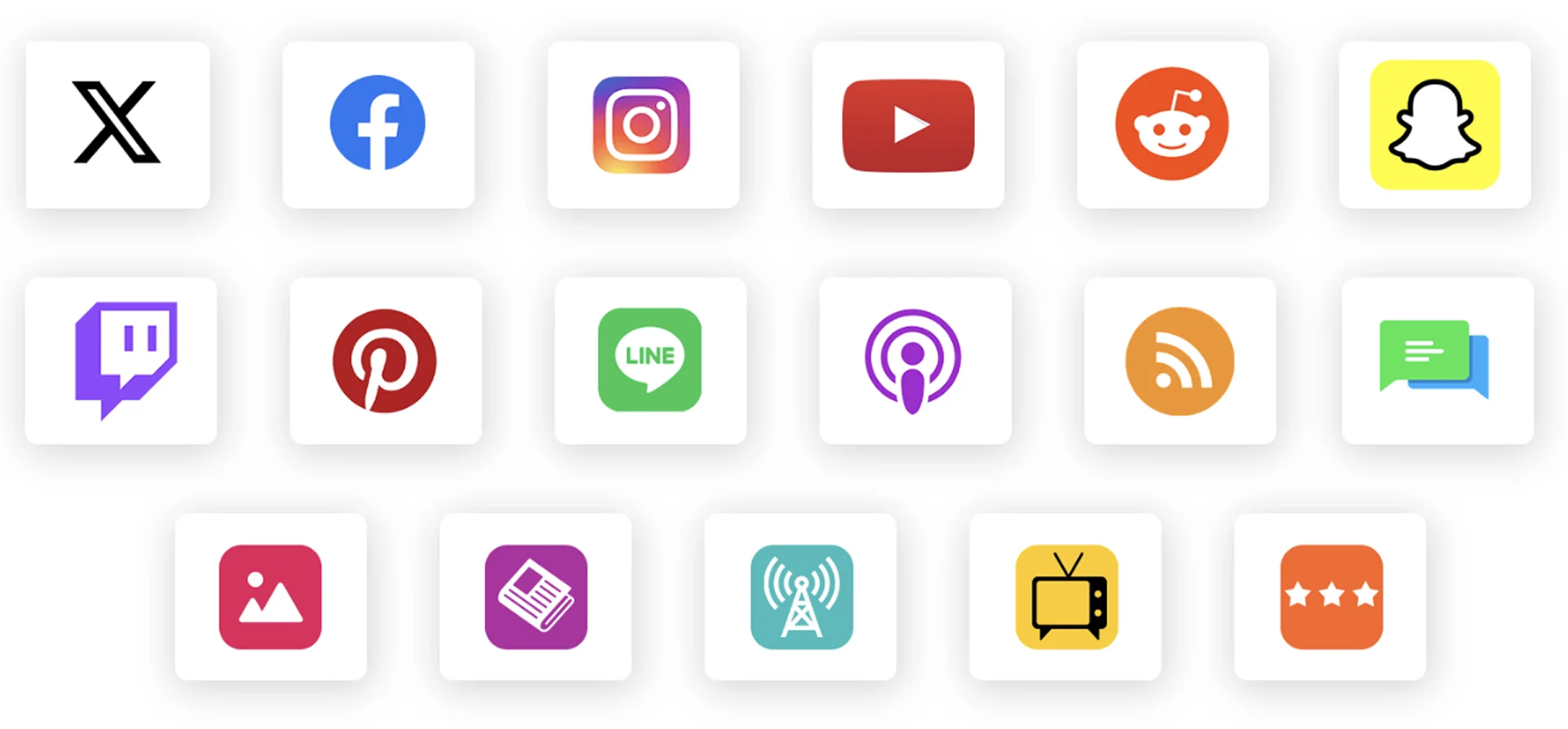 Supported social media and data platforms